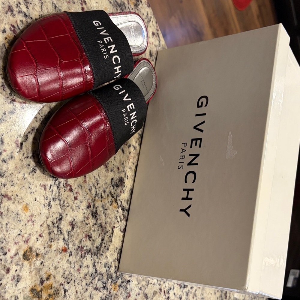 Givenchy Red Croc-Embossed Logo Slip-On Mules